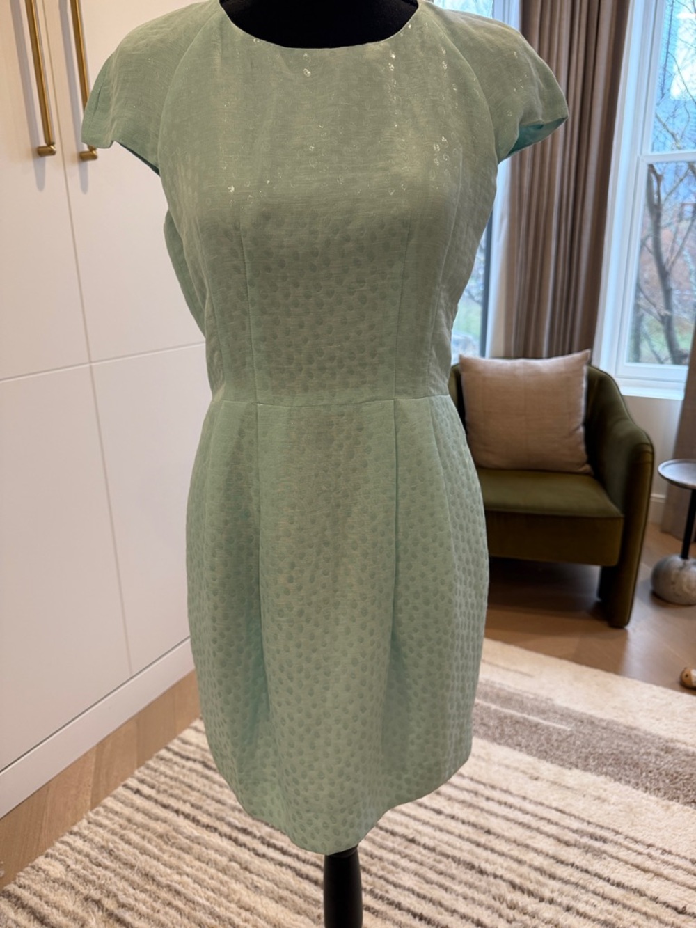 Club Monaco Darryl Dress Pale Mint Green Cap-Sleeve Textured Mini Dress